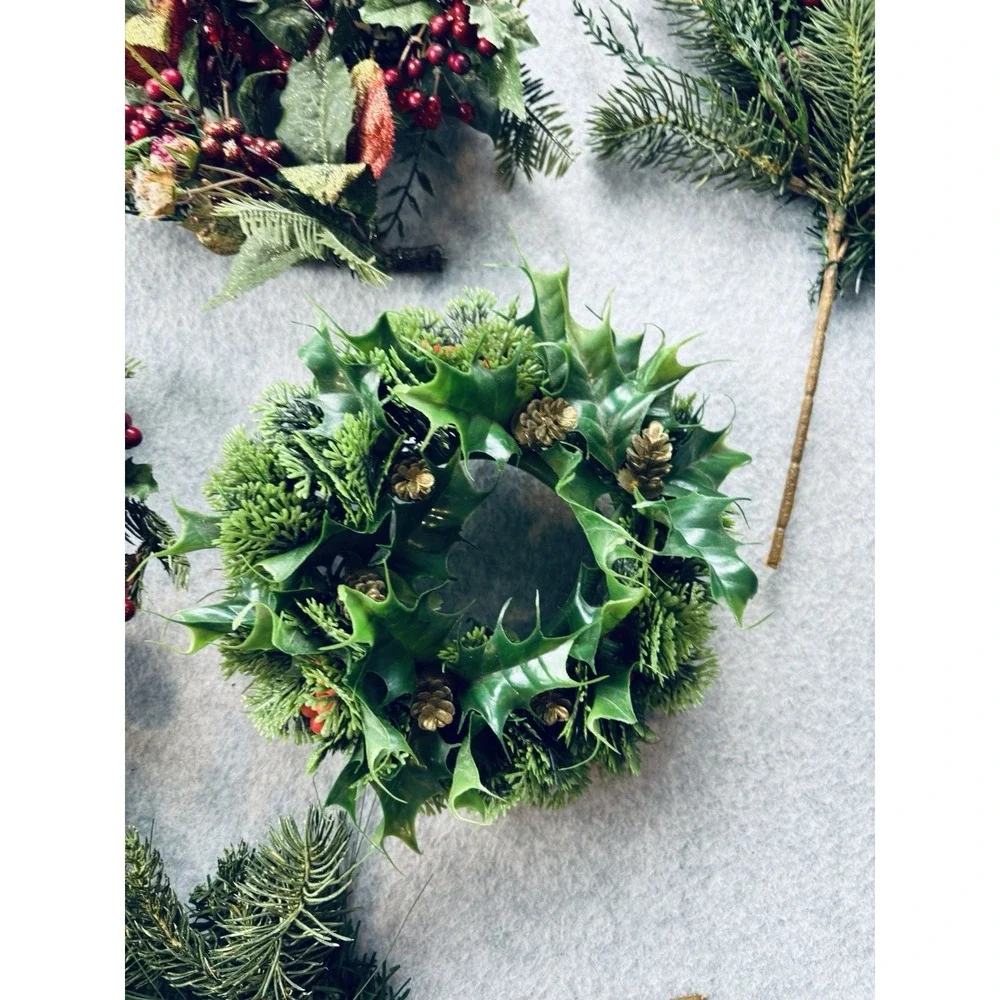 Vintage Lot MCM Plastic Christmas Candle Wreath Rings & Decor -Holly Berries